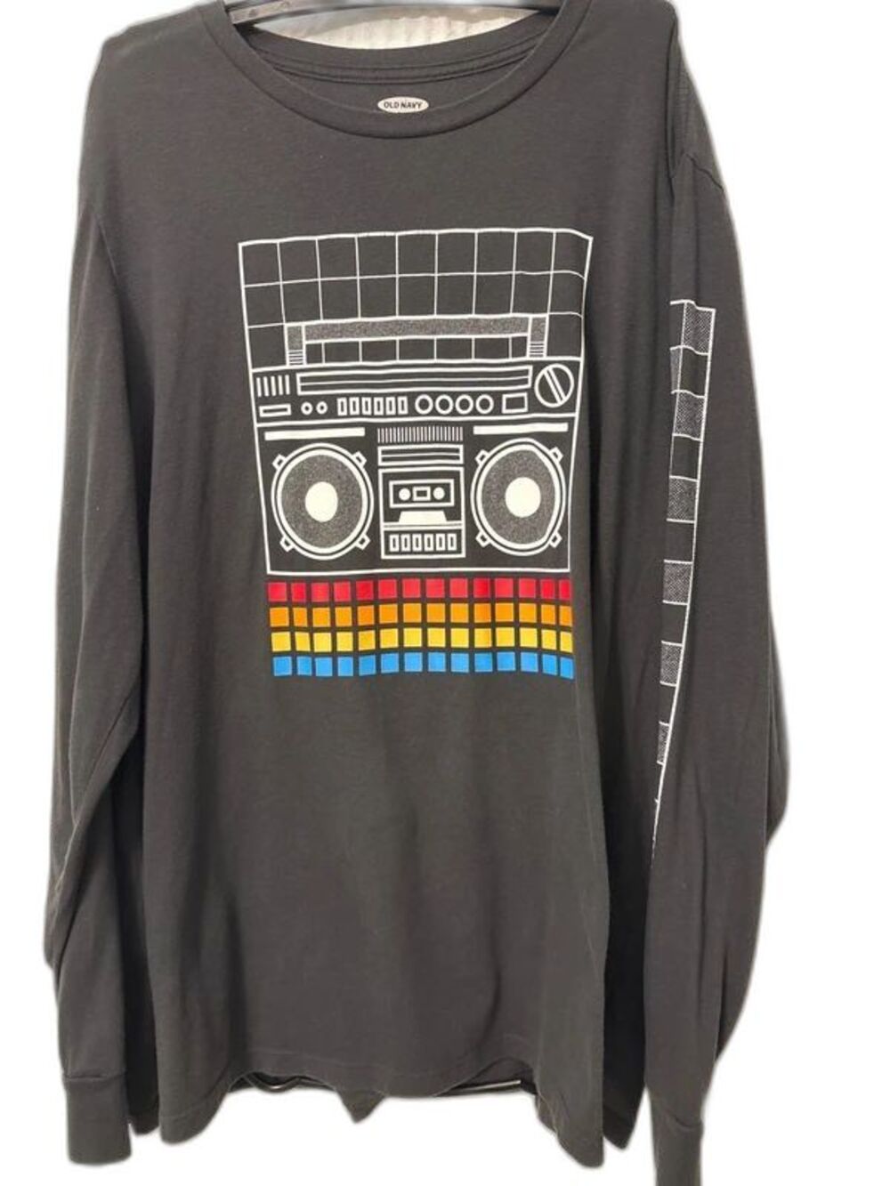 Old Navy Soft Washed Long Sleeve Tee Mens XXL Black Retro Boombox Graphic